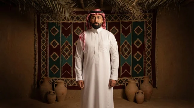 Saudi Man in Traditional Dress in Heritage Room