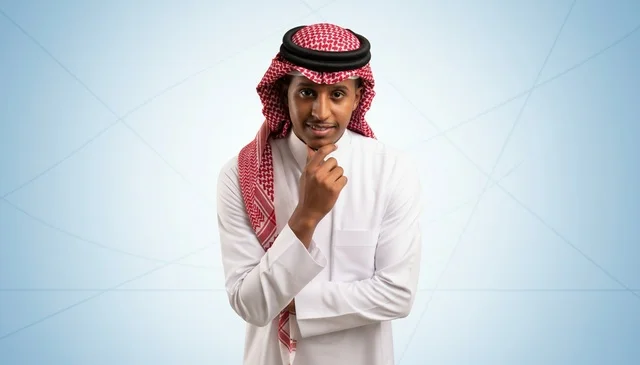 Saudi Man in Traditional Thobe Thinking Portrait