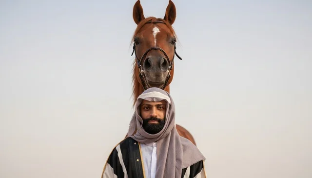 Saudi Man with Arabian Horse in Traditional Dress