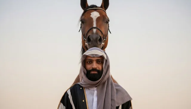 Saudi Man with Arabian Horse in Traditional Attire