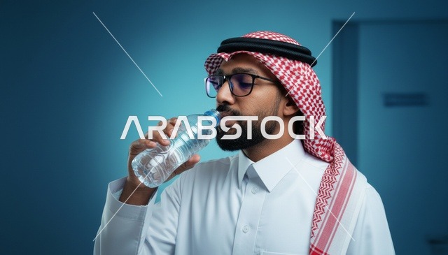 رجل سعودي يشرب الماء بالزي التقليدي
