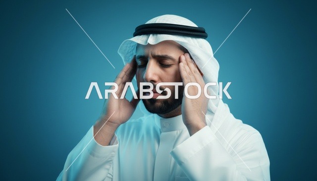 رجل سعودي عربي يعاني من الصداع والألم