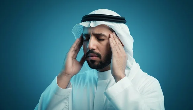 رجل سعودي عربي يعاني من الصداع والألم