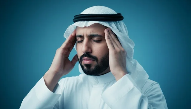 Emirati Man Suffering Headache in Traditional Dress