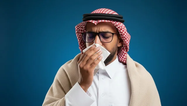 Sick Saudi Man with Cold and Flu Symptoms