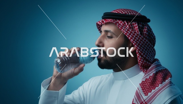 رجل سعودي يشرب الماء بالزي التقليدي