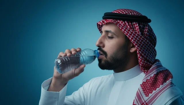 رجل سعودي يشرب الماء بالزي التقليدي