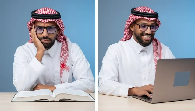 Saudi Man Laptop vs Book Comparison