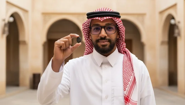 Saudi Man in Traditional Dress Holding Date Heritage