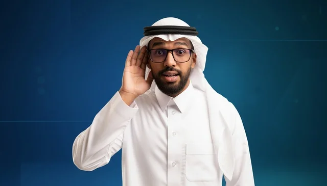 رجل سعودي يصغي بتركيز بالزي التقليدي