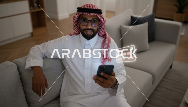Saudi Man Using Smartphone for Online Digital Payment