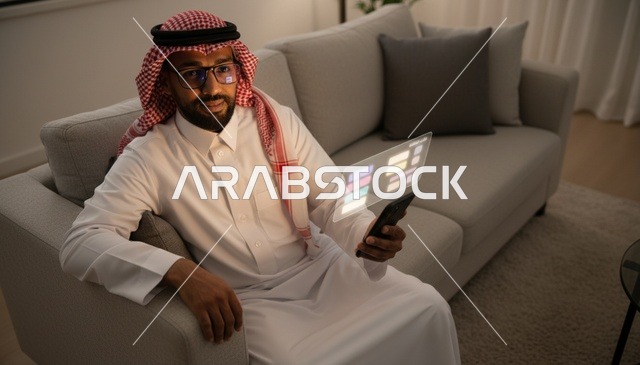 رجل سعودي يستخدم تقنية الهولوغرام على الهاتف
