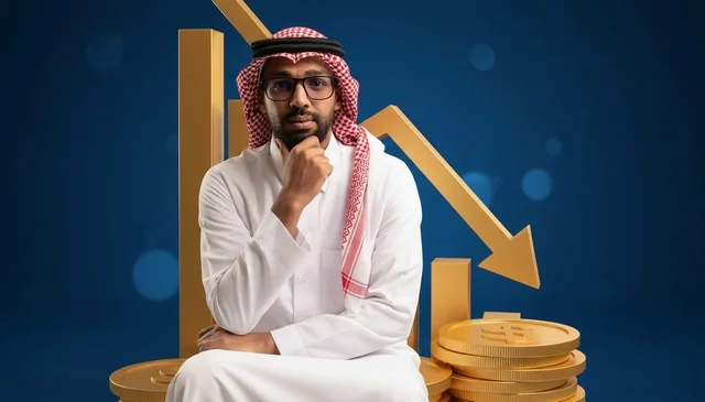 Saudi Man with Falling Stock Market Charts