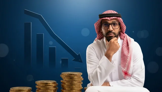 رجل أعمال سعودي مع رسم بياني مالي هابط