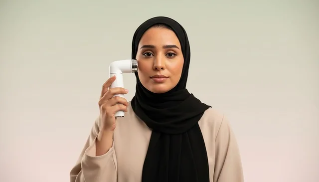 Arab Woman using Skincare Device in Studio Arab Woman using Skincare Device in Studio