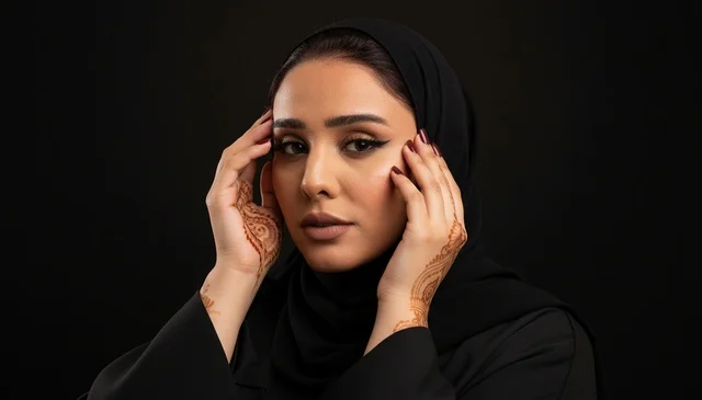 Emirati Woman in Black Abaya with Traditional Henna