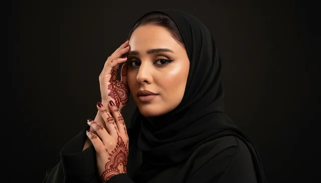 امرأة إماراتية بالعباءة السوداء ونقش الحناء