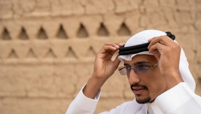 Saudi Man in Traditional Dress by Ancient Mud Wall