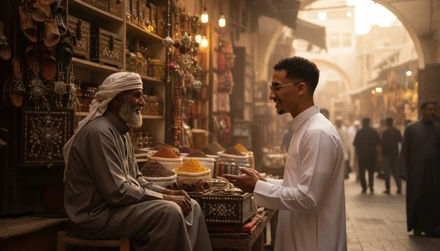 تاجر عماني في سوق شعبي لبيع التوابل