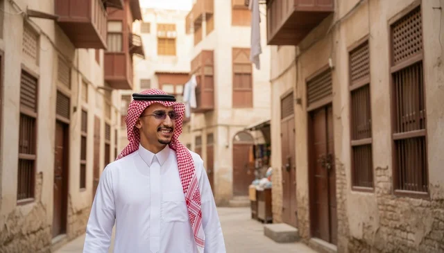 Saudi Man in Al-Balad Jeddah Wearing Traditional Dress