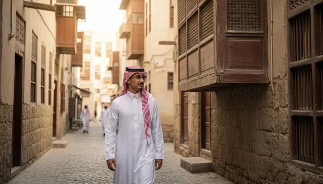 Saudi Man Walking in Al-Balad Historical Jeddah