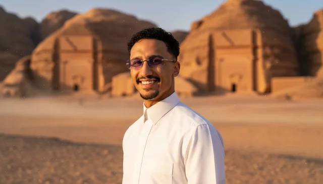 Saudi Man at Hegra Al-Ula Ancient Tombs