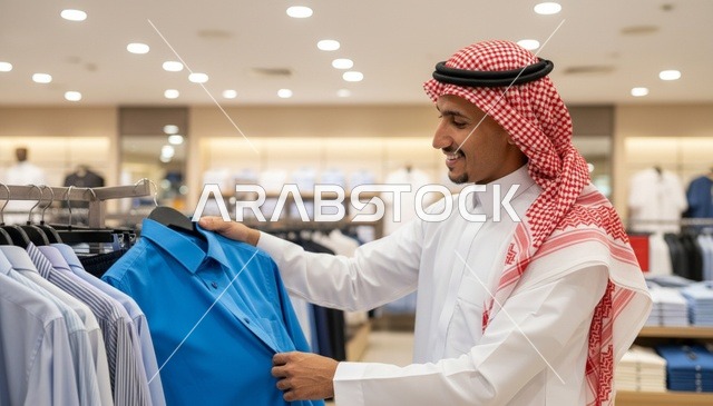 رجل سعودي يتسوق لشراء ملابس رسمية في متجر تجزئة