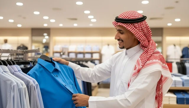 رجل سعودي يتسوق لشراء ملابس رسمية في متجر تجزئة