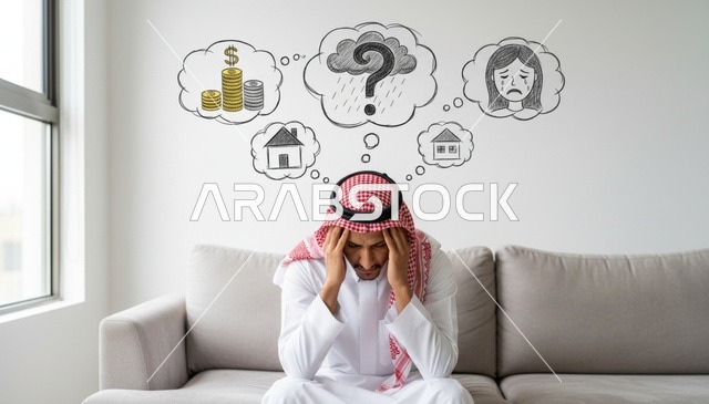 رجل سعودي يعاني من التوتر والهموم المالية والعائلية