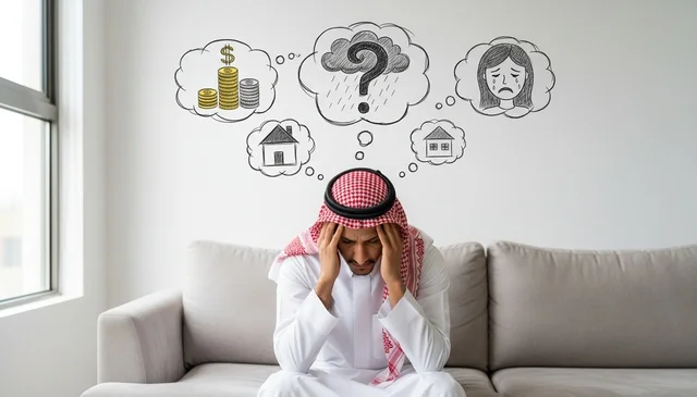 رجل سعودي يعاني من التوتر والهموم المالية والعائلية