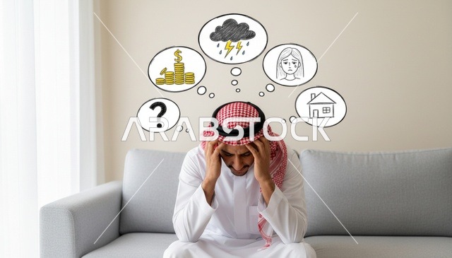Stressed Saudi Man Thinking About Financial Problems