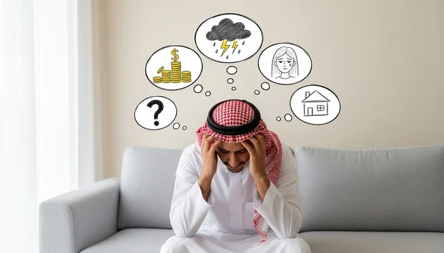 رجل سعودي قلق يفكر في المشاكل المالية والديون