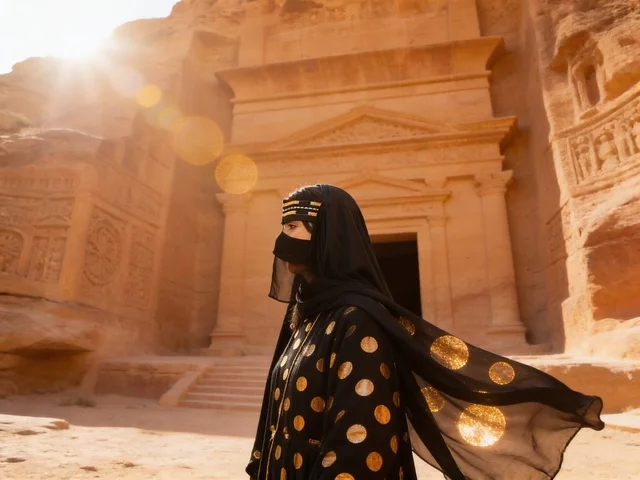 امرأة سعودية في موقع الحجر التاريخي بالعلا