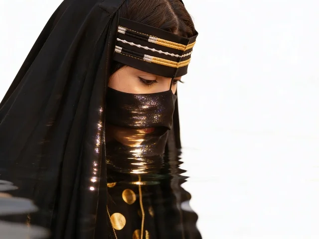 Traditional Emirati Woman in Burqa with Reflection