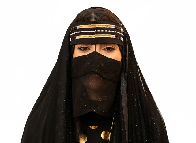Saudi Woman in Traditional Black Niqab and Headband Saudi Woman in Traditional Black Niqab and Headband