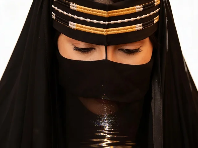 امرأة سعودية بالهامة التراثية والنقاب الأسود