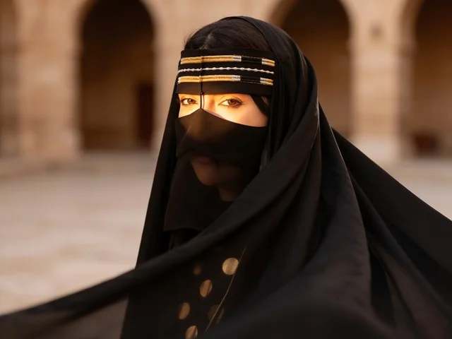 Emirati Woman in Traditional Burqa and Abaya