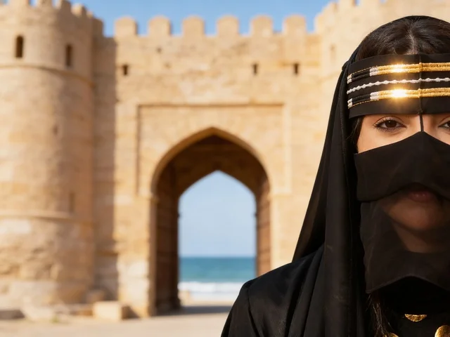 Emirati Woman in Niqab at Historic Heritage Fort
