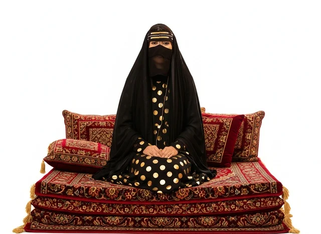 امرأة خليجية بالزي التقليدي على مجلس شعبي