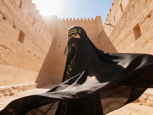 Saudi Woman in Traditional Abaya at Najd Historic Fort
