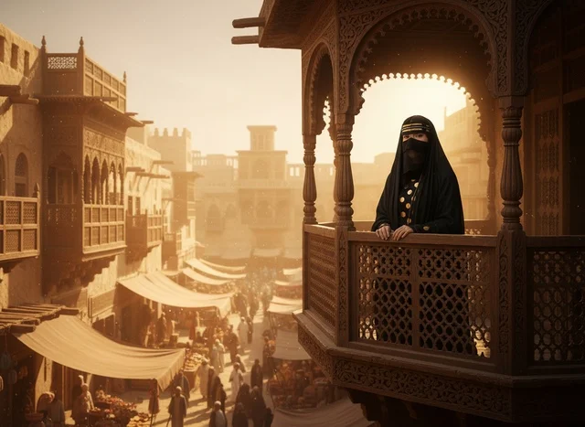 Emirati Woman in Abaya at Traditional Arabian Souq