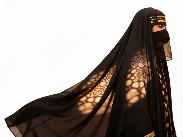 Saudi Woman in Traditional Niqab and Abaya