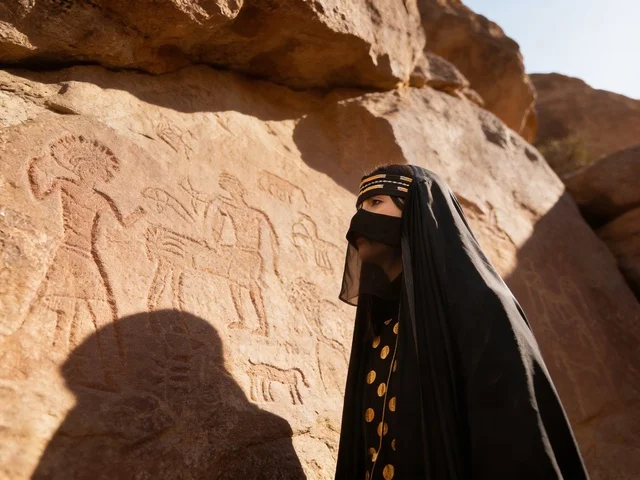 Saudi Woman at Ancient Rock Inscriptions Site