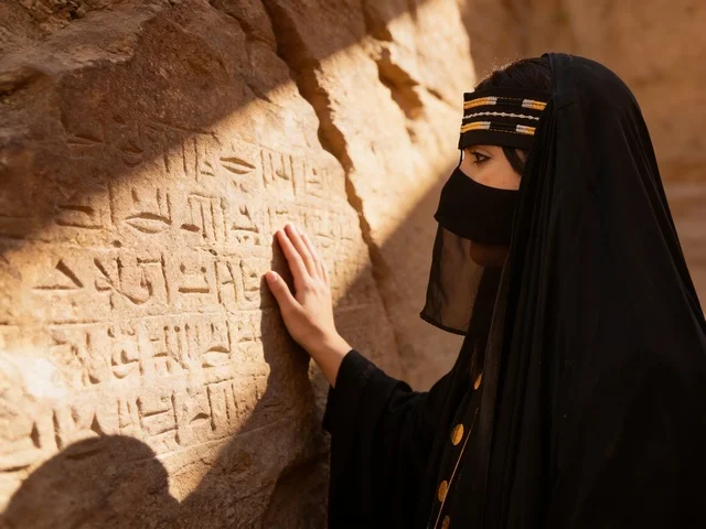 Saudi Woman in Traditional Dress Ancient Rock Art