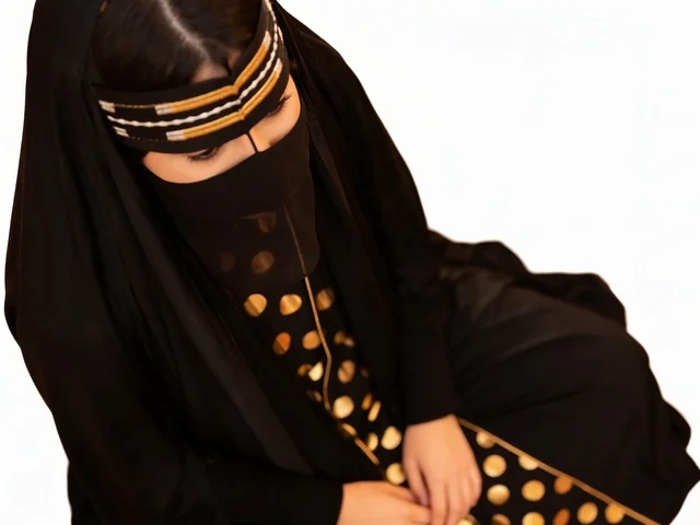 Saudi Woman in Traditional Black Abaya and Niqab