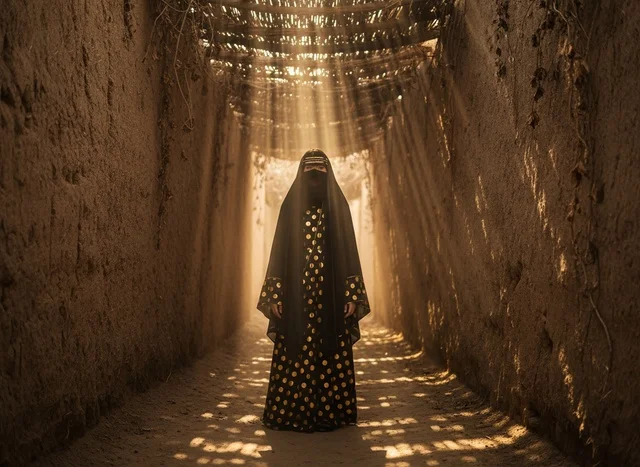 Emirati Woman in Traditional Dress in Heritage Alley