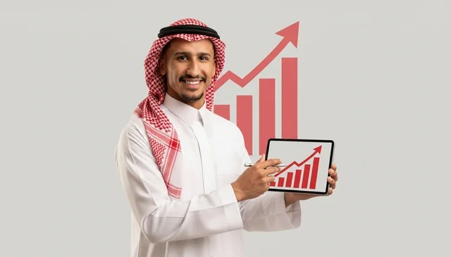 Saudi Businessman with Tablet and Growth Chart