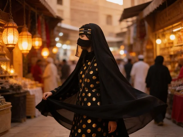 Emirati Woman in Traditional Abaya at Historic Souq