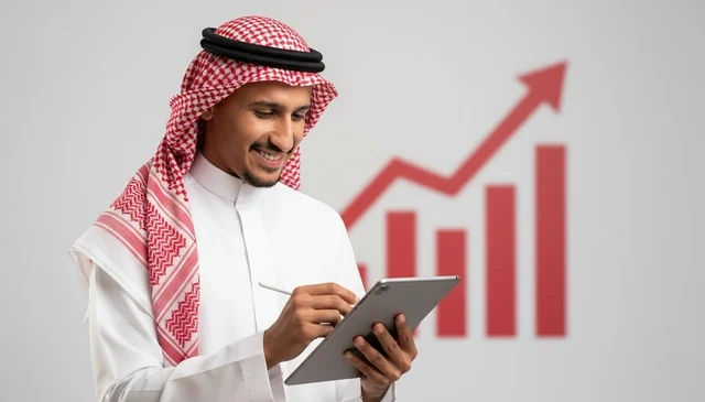 Saudi Businessman with Tablet and Growth Chart