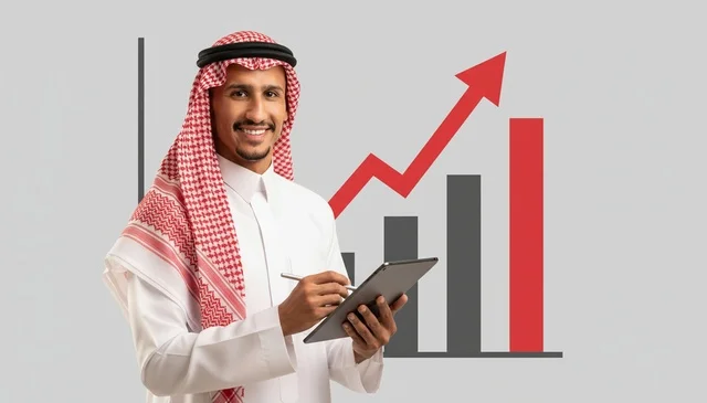 Saudi Businessman with Digital Tablet and Growth Chart